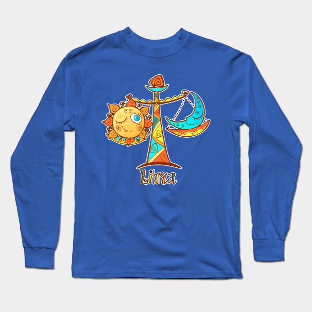 Libra Zodiac Sign Sun Moon Long Sleeve T-Shirt by letnothingstopyou